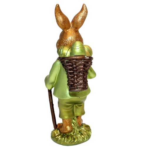 Grüner Osterhase mit Stock und Tragekorb – Bild 2