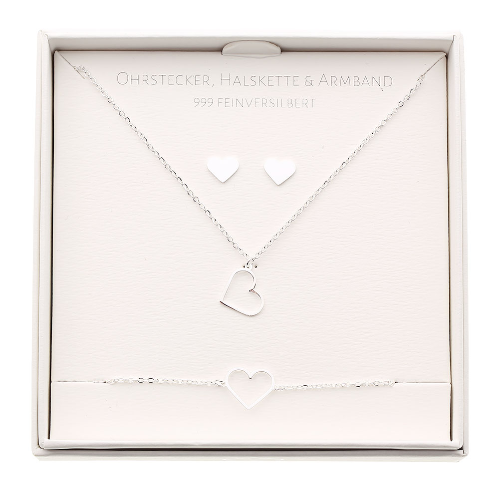 Geschenkset „Herz“, Halskette mit Herz Anhänger, Armband und Ohrstecker
